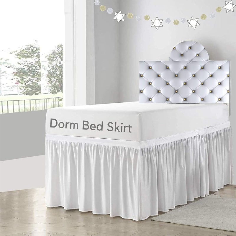 Cottingon Dorm Room Bed Skirt, 100% Microfiber, White, Twin XL-36'' Drop - Image 1